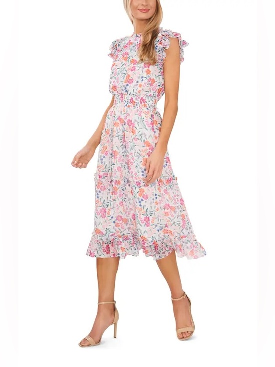 CeCe Dresses & Skirts - Cece Floral Print Ruffle Dress in New Ivory XS
